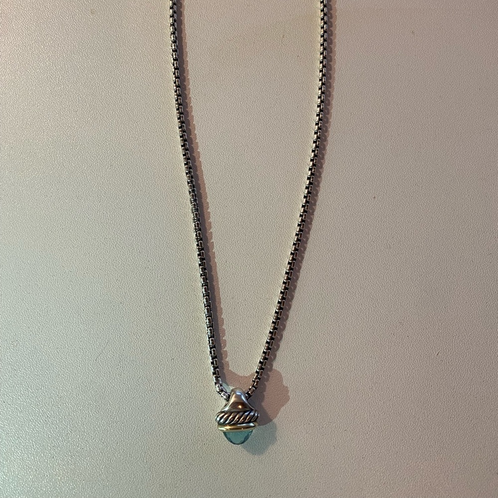 *SOLD*David Yurman Sterling Silver & Gold Cable Blue Topaz Acorn Necklace 16"